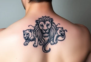 Leo zodiac sign with other lions tattoo idea