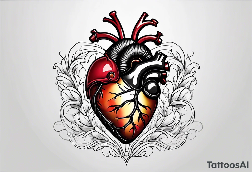 Realistic Anatomical heart with gold sealant lines tattoo idea