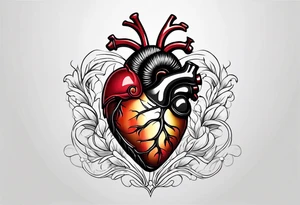 Realistic Anatomical heart with gold sealant lines tattoo idea