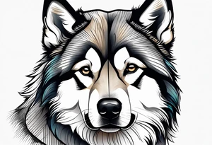 malamute half realistic half geometric tattoo idea