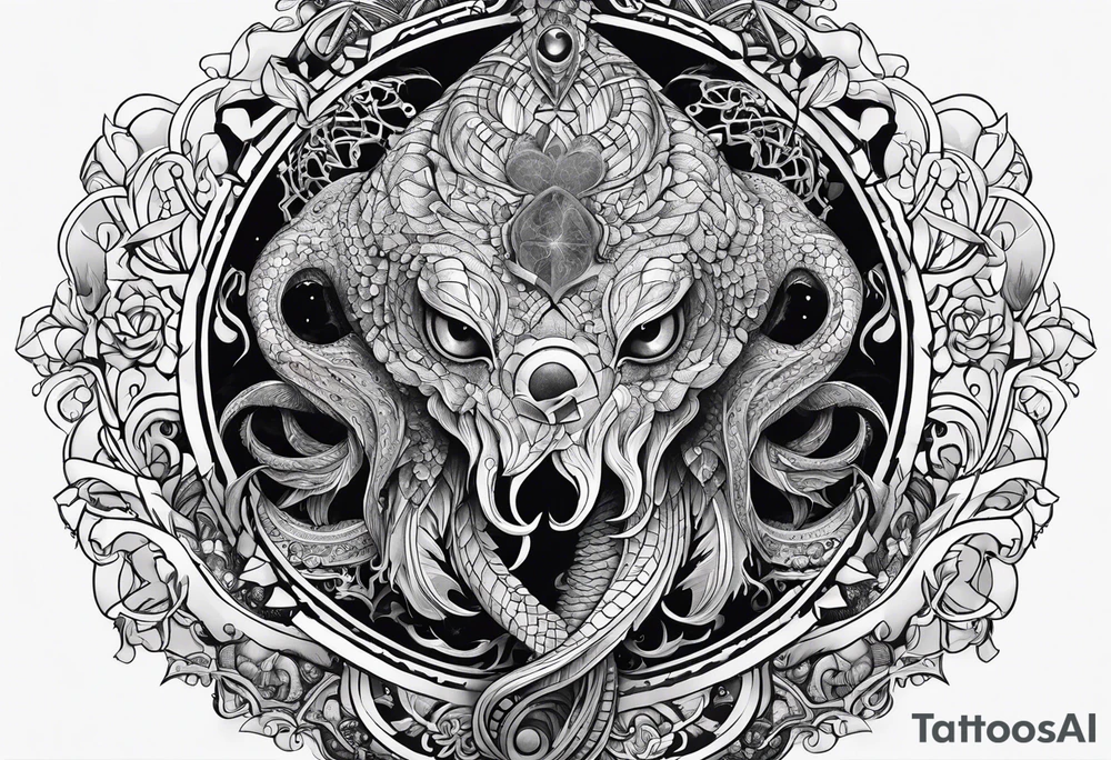 Long tattoo for arm. Lovecraftian creature, protecting a heart. tattoo idea