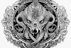 Long tattoo for arm. Lovecraftian creature, protecting a heart. tattoo idea