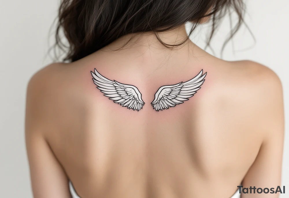 A pair of white angel wings spanning the full back length, representing spiritual freedom and protection. tattoo idea