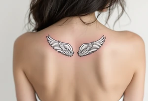 A pair of white angel wings spanning the full back length, representing spiritual freedom and protection. tattoo idea