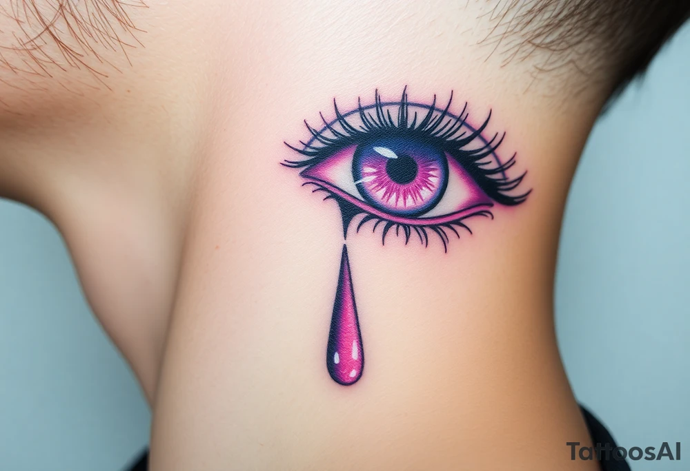 A teardrop falling from a closed eye, with soft pink and lavender tones, symbolizing vulnerability and emotional depth tattoo idea