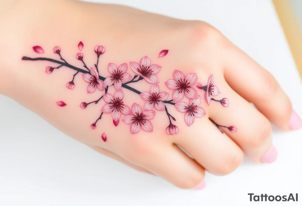 delicate cherry blossoms swirling in spring breeze with petals tattoo idea