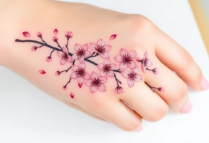 delicate cherry blossoms swirling in spring breeze with petals tattoo idea