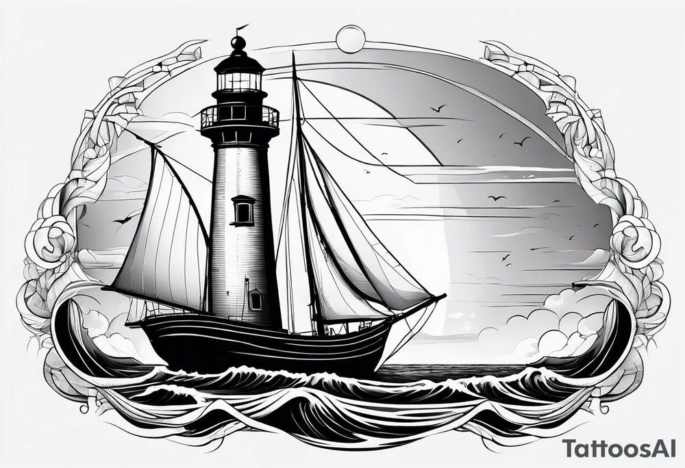 sailboat sail in the shape of a maritime lighthouse. tattoo idea