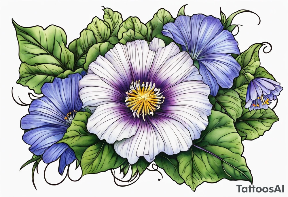 Aster and morning glory with September birth stone tattoo idea