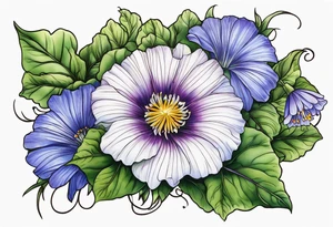 Aster and morning glory with September birth stone tattoo idea