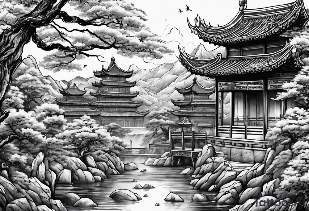 Chinese wall, realistic, art, gezeichnet, fine line tattoo idea