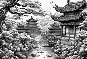 Chinese wall, realistic, art, gezeichnet, fine line tattoo idea