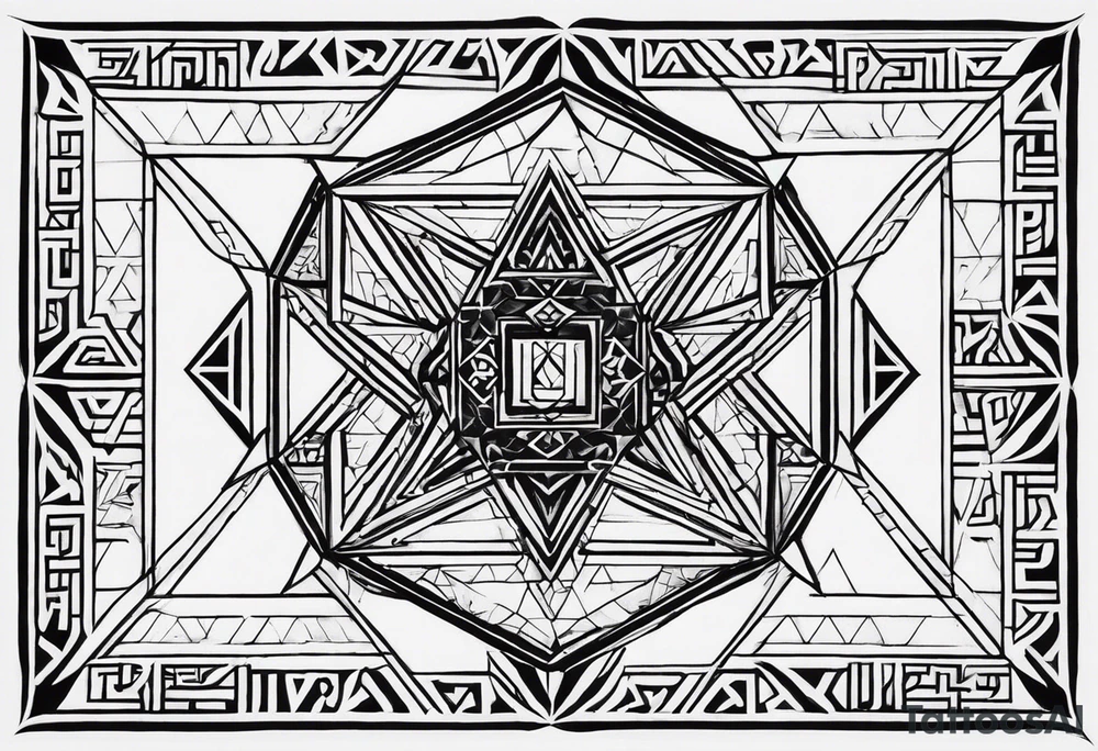 Create a design using a seven-sided polygon based on Kibbutz Be’eri’s borders. Place the Hebrew letters ב, א, ר, י inside the shape, arranged harmoniously with a geometric font, solid fills, and optional decorative patterns, ensuring legibility and aesthetic appeal. tattoo idea
