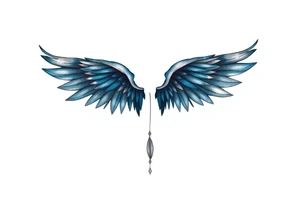 A minimalist wings tattoo that represents a shattered and betrayed gemini woman who fought hard throughout this year. With colors blue and black. Make it unique and rare. Without leaves and stem. tattoo idea