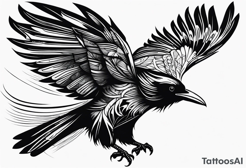 Black raven roaring in the sky tattoo idea