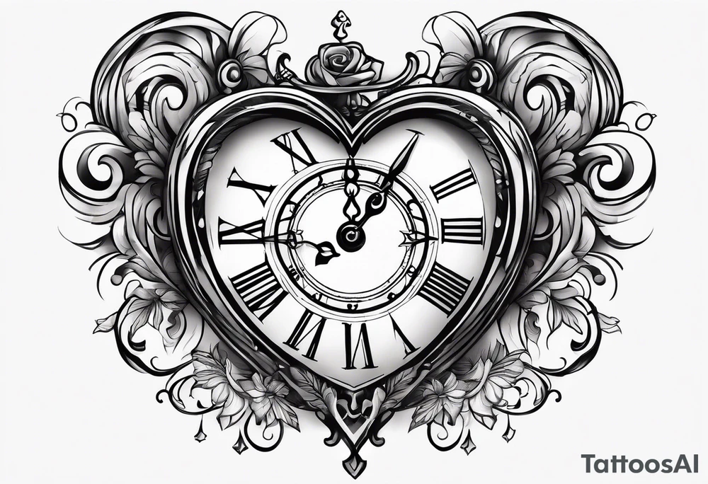 Heart with clock hands on 8 and 5 tattoo idea
