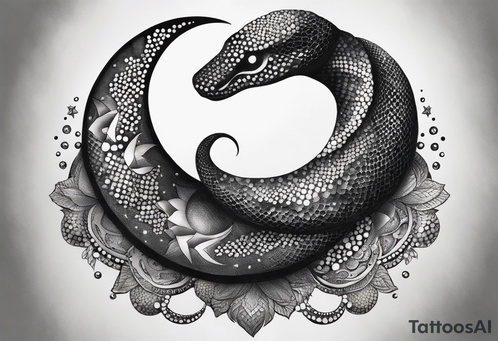 Snake wrapping around a Crescent moon tattoo idea