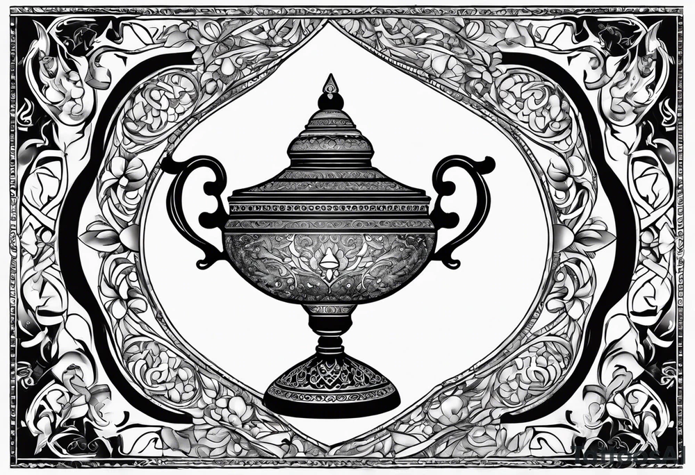 magic lamp with arabic tattoo idea