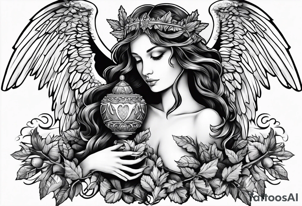 Spiritual angel holding an acorn tattoo idea