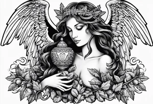 Spiritual angel holding an acorn tattoo idea