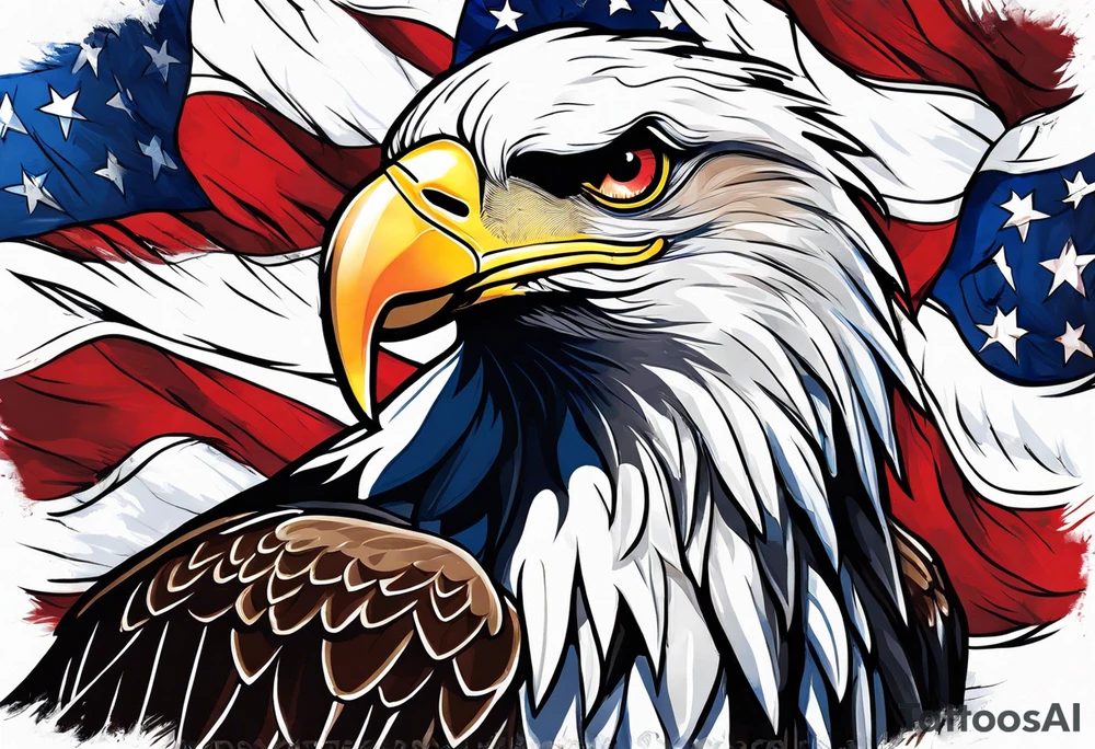 Eagle grabbing america flag with red white and blue blood on talons. tattoo idea