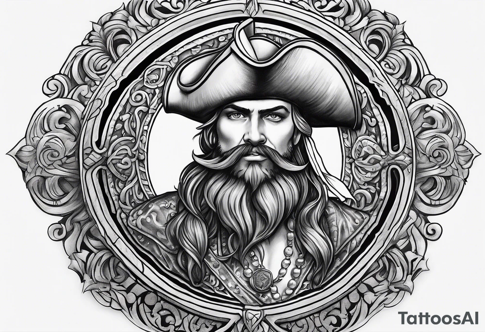 Pirate coin filigree sleeve tattoo idea