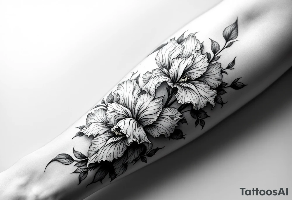 Irises flowers ornement forearm tattoo idea