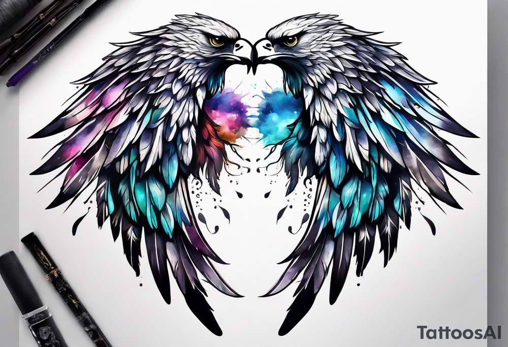 a pair of wings with a halo over them tattoo idea