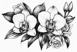 Cymbidium orchid with 2 roses tattoo idea