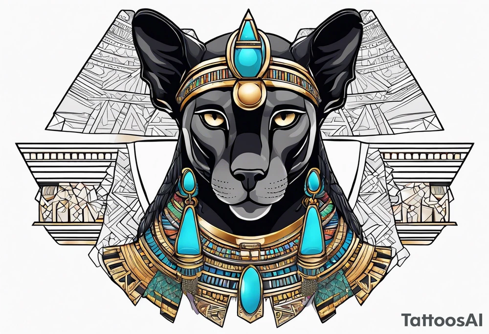 Black Egyptian sphinx with pharaoh tattoo idea