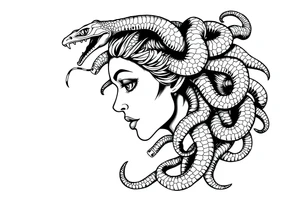 Side portrait of Medusa with snake heads tattoo idea
