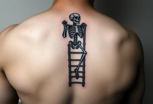 skeleton clibing up a rope ladder where you can see the whole rope ladder and skeleton tattoo idea