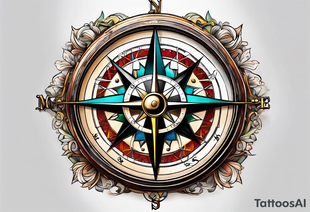 antique compass side view tattoo idea
