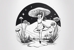 woman dancing around a mushroom tattoo idea