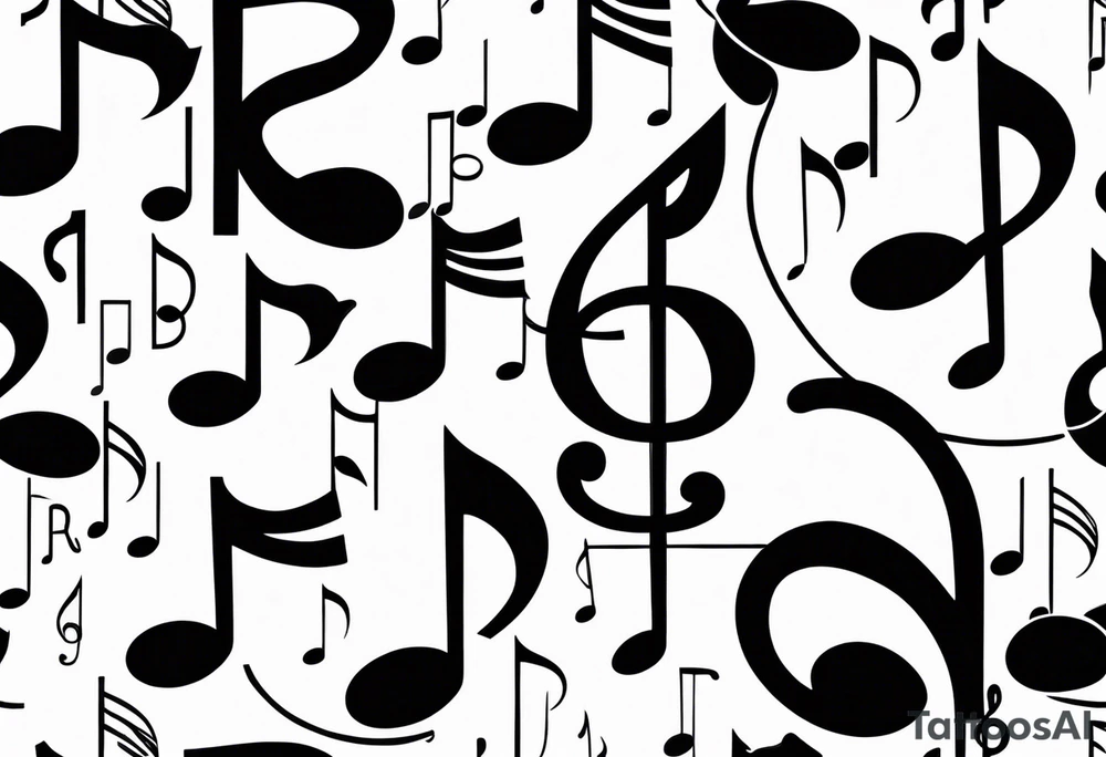 Minimalist Line art Musical notes depicting the letters R and L tattoo idea