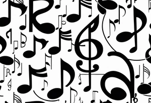 Minimalist Line art Musical notes depicting the letters R and L tattoo idea