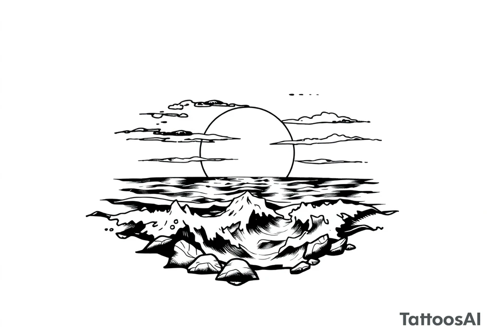 Sunset with ocean tattoo idea