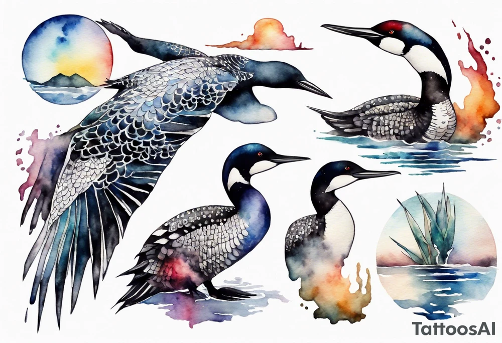 watercolor of a mystical loon tattoo idea