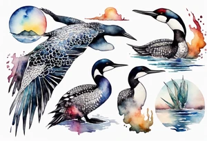 watercolor of a mystical loon tattoo idea