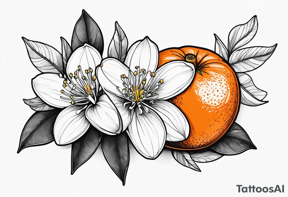 A single orange blossom next to a single orange slice. Simple line art tattoo idea A single orange blossom next to a single orange slice. Simple line art tattoo idea