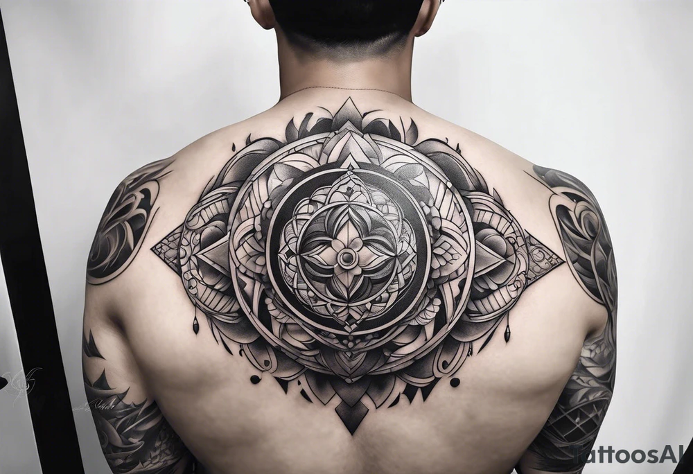 male tattoo on arm, drawing symbolizing balance of life spheres tattoo idea