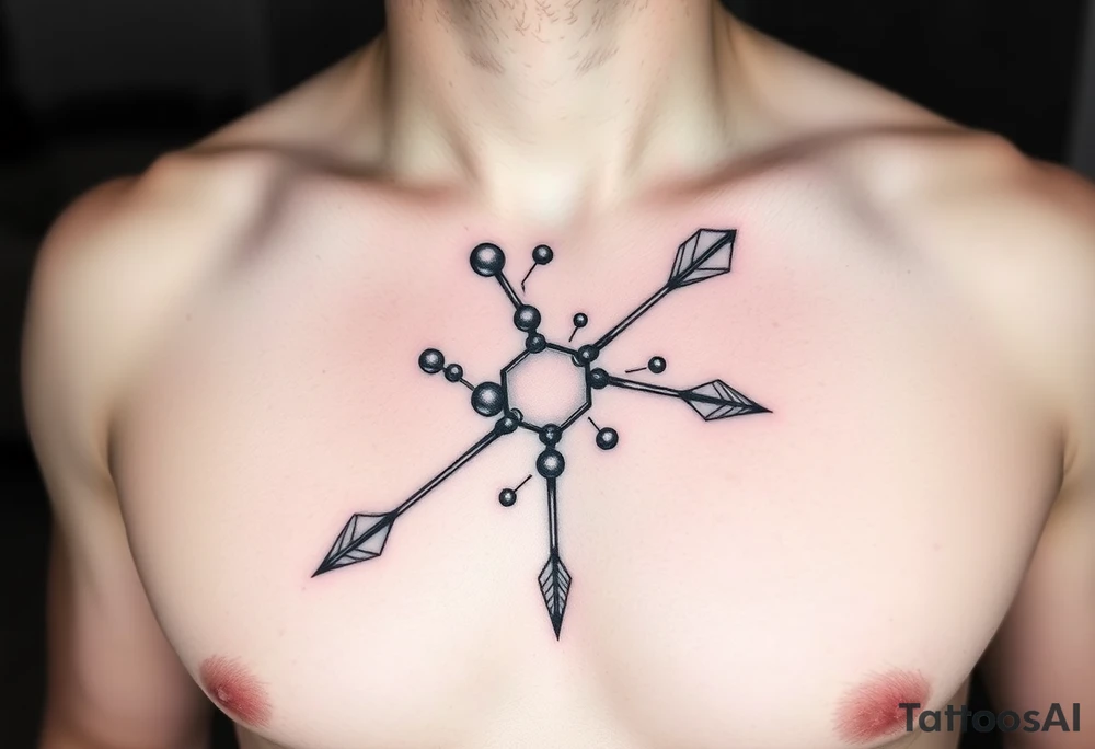 molecular structure with bow and arrow tattoo idea