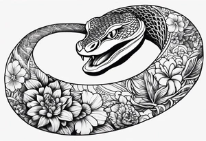 Japanese forearm snake and flower sleeve stencil tattoo idea