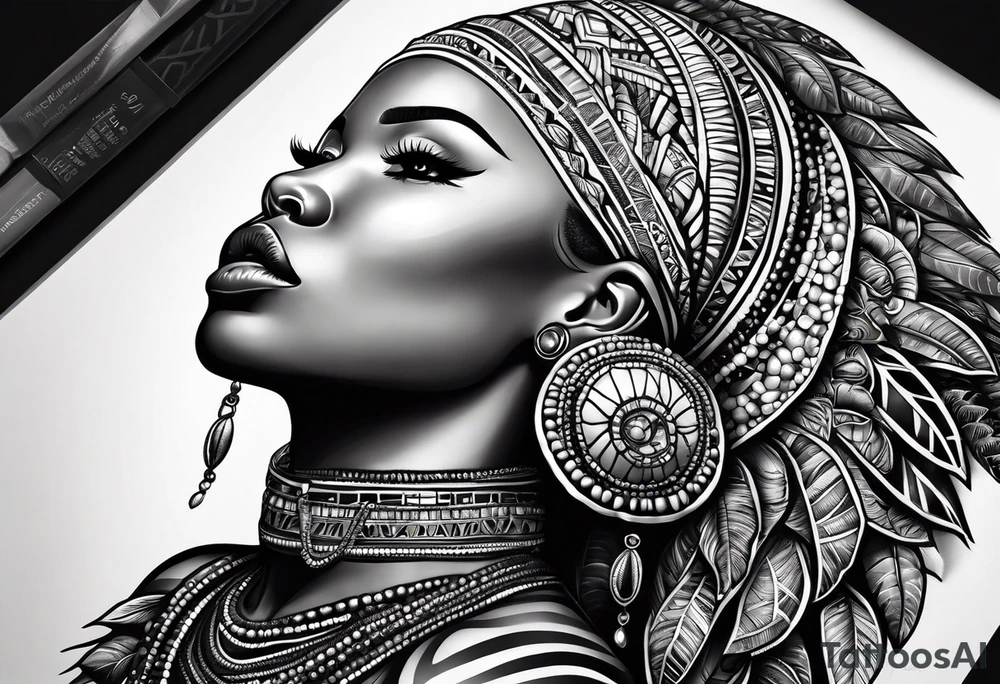 iemanjá africana com conchas e pérolas tattoo idea