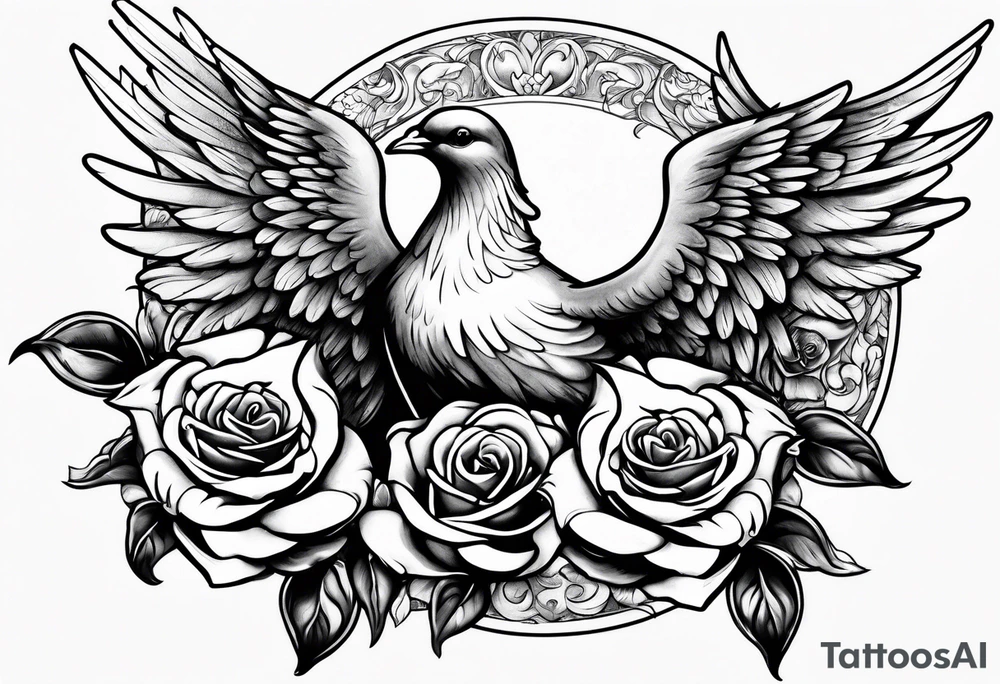 Angel and deamon fighting roses doves tattoo idea