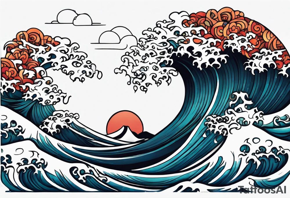 japanese wave. celtic pattern in the negative space tattoo idea