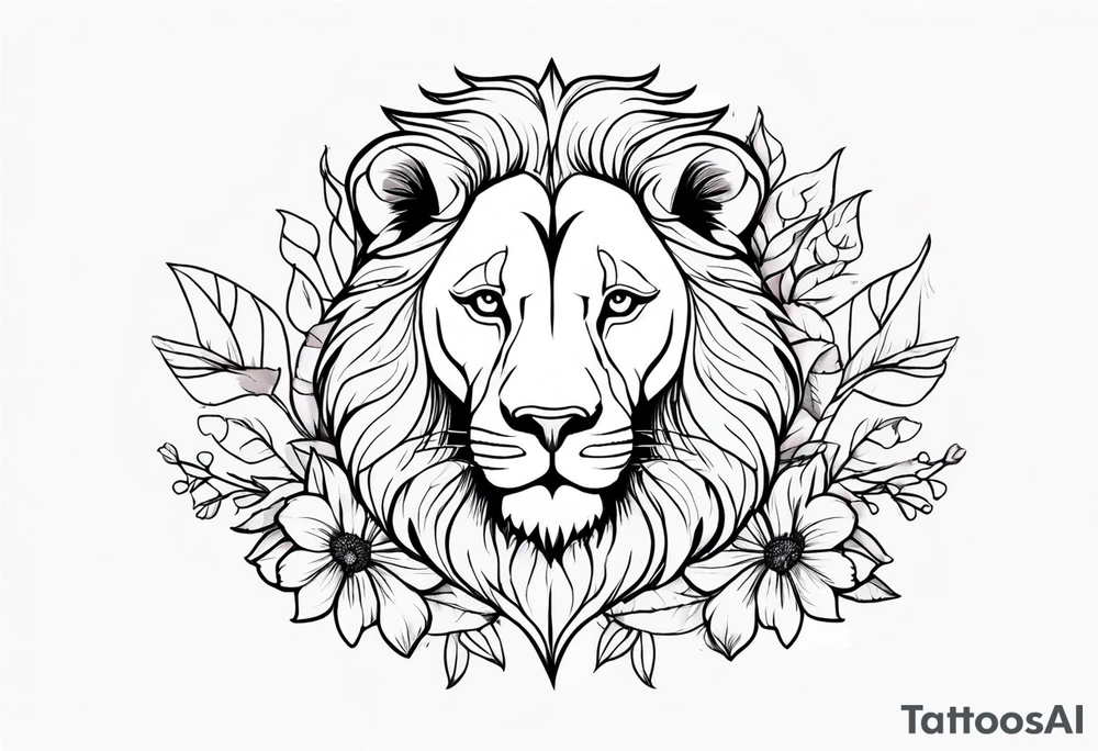 Lion ans flowers tattoo idea