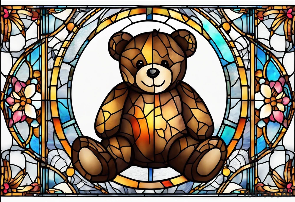 Teddy bear stained glass tattoo idea