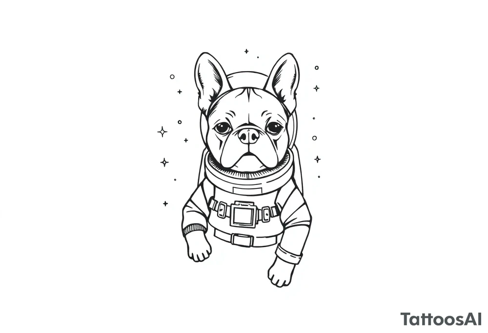 a space themed tattoo of my french bulldog mars. include elements in space like planets and stars. mars should be depicted as a astronaut tattoo idea