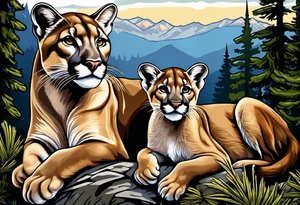 Mother mountain lion with 2 cubs tattoo idea